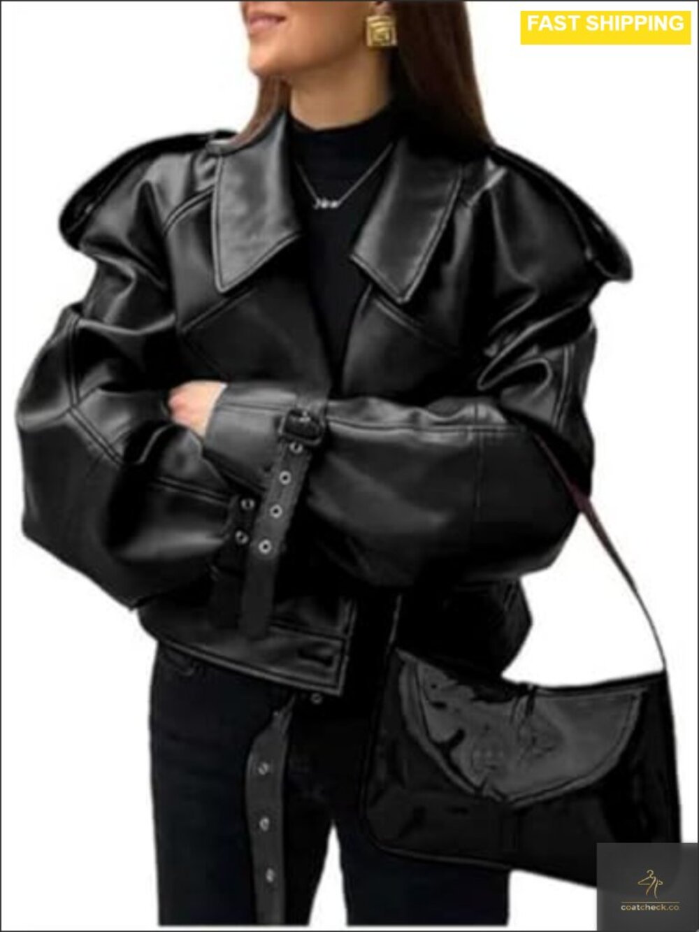 Womens Faux Leather Motorcycle Jacket Oversized Moto Biker Bomber Coat